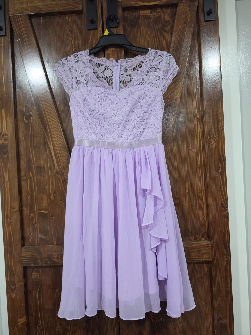 Lace Bodice Midi Dress in Lilac with Satin Waistband